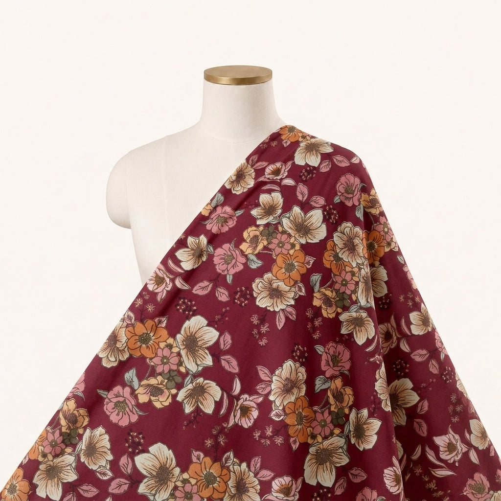 Pink Floral Crepe Fabric Draped as a saree