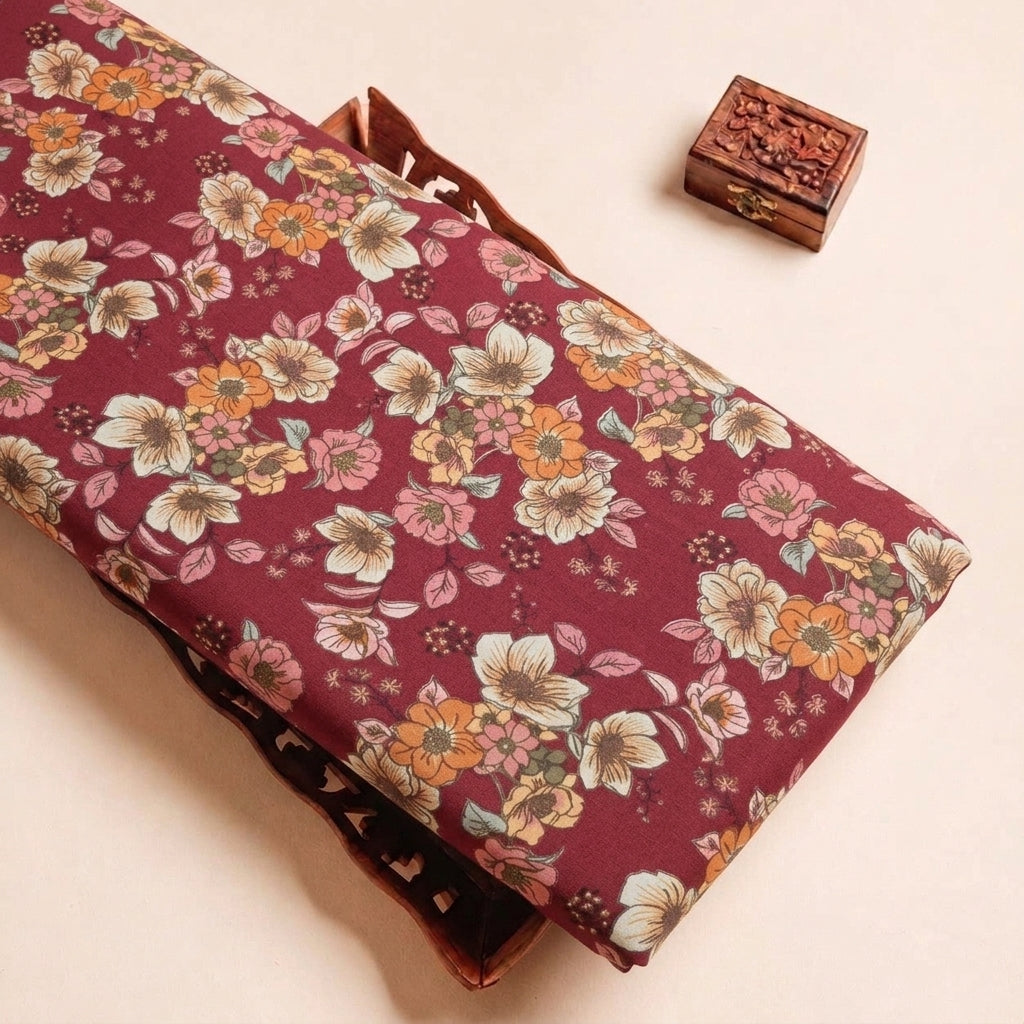 Folded Pink Floral Crepe Fabric Highlighting Texture