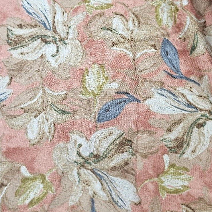 Peach Floral Crepe Fabric, laid flat