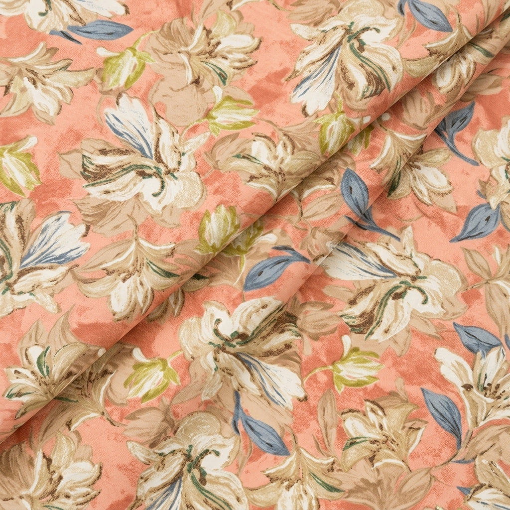 Folded Peach Floral Crepe Fabric