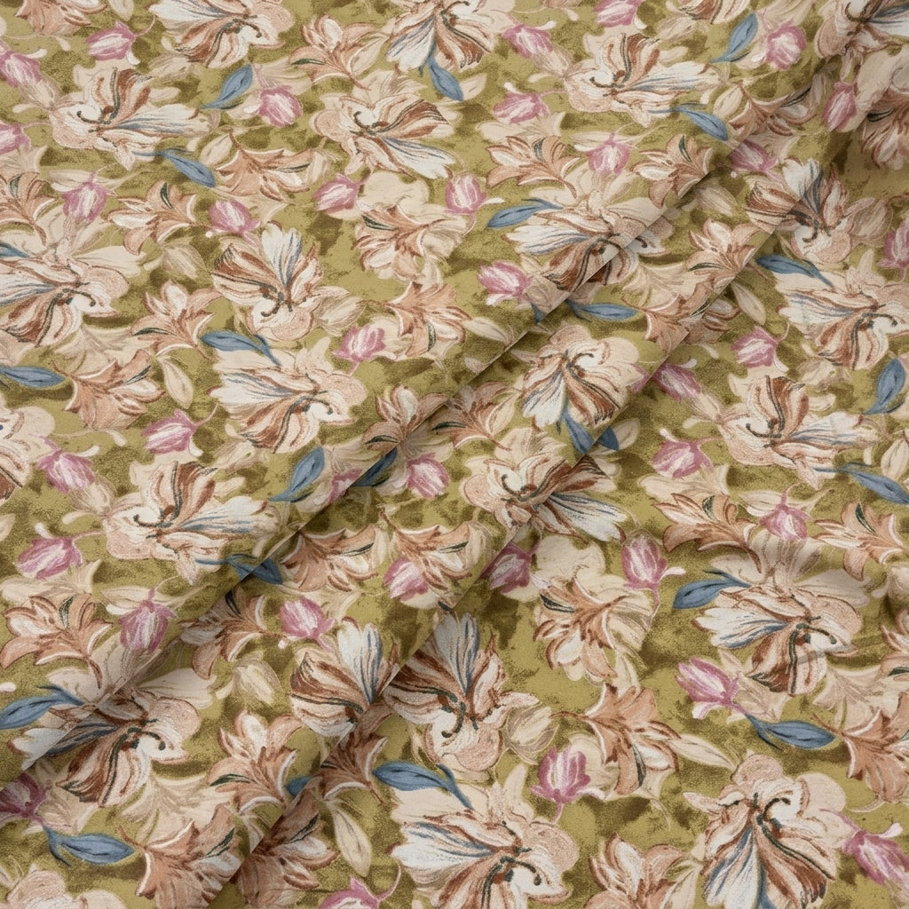 Folded Green Floral Crepe Fabric