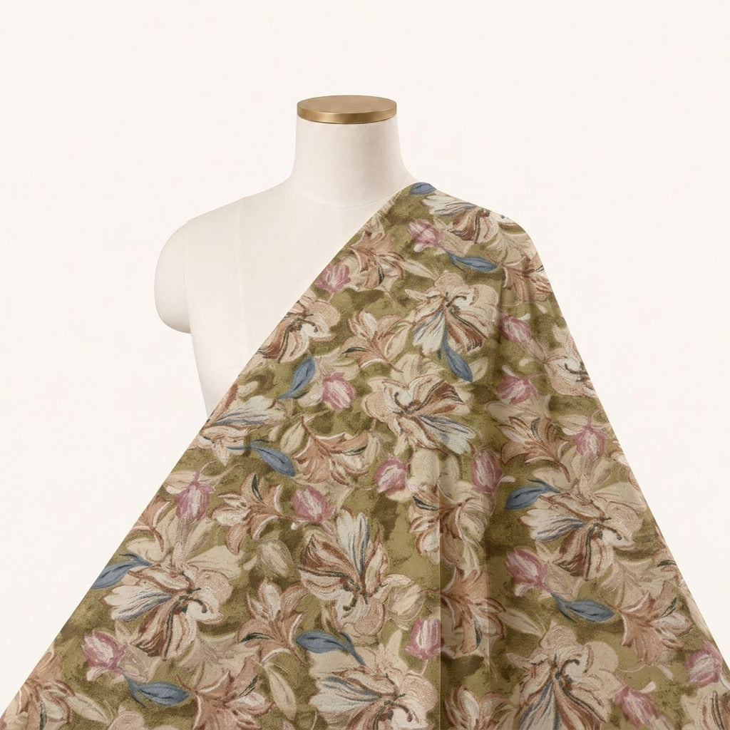Green Floral Crepe Fabric Draped as a saree