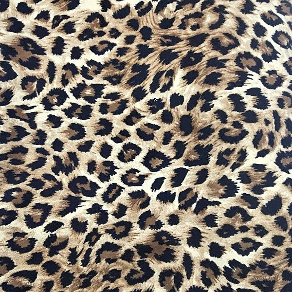 Brown Animal Print Crepe Fabric, laid flat