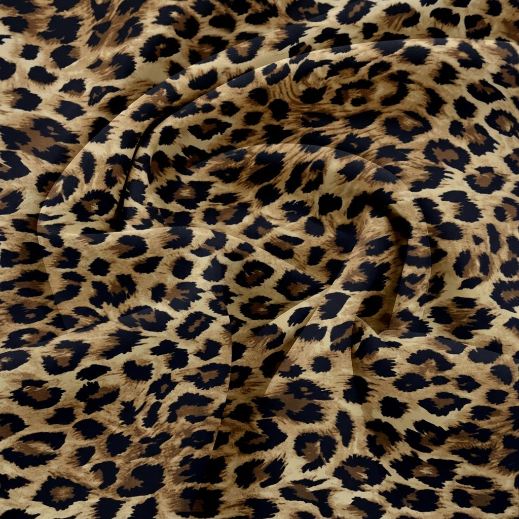 Swirled Brown Animal Print Crepe Fabric Showing Drape