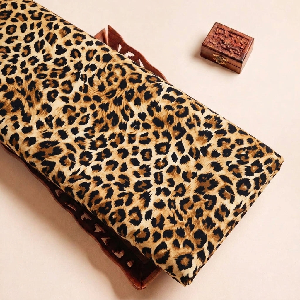 Brown Animal Print Crepe Fabric, folded