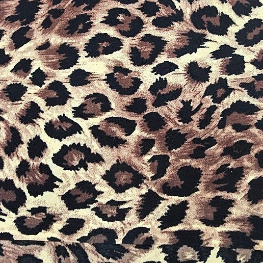 Brown Animal Print Crepe Fabric, laid flat