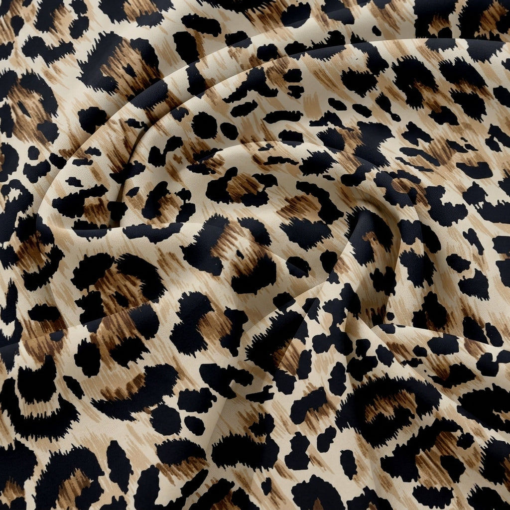 Swirled White Animal Print Crepe Fabric Showing Drape