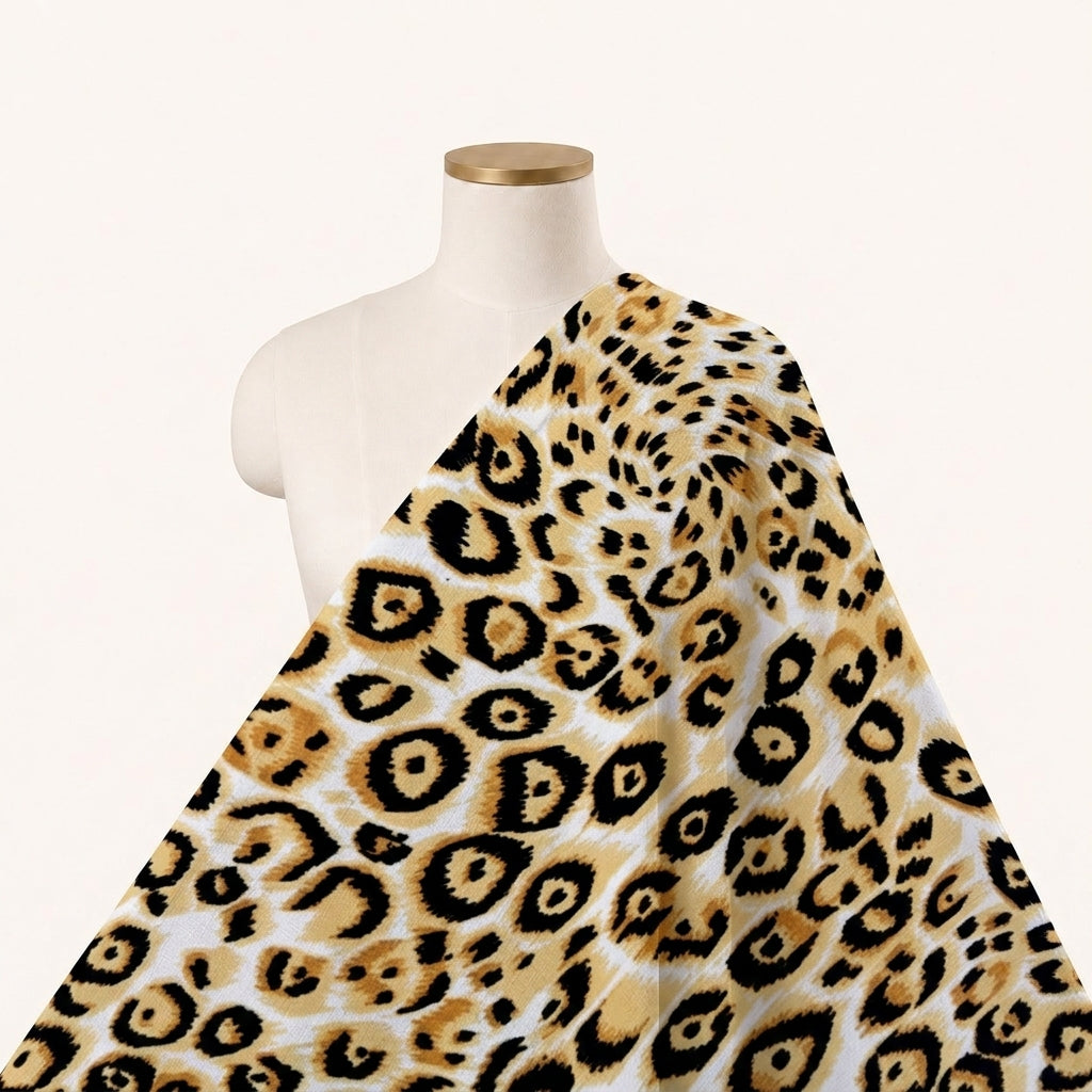 White Animal Print Crepe Fabric Draped as a saree