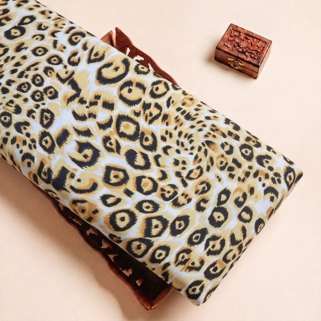 White Animal Print Crepe Fabric, folded