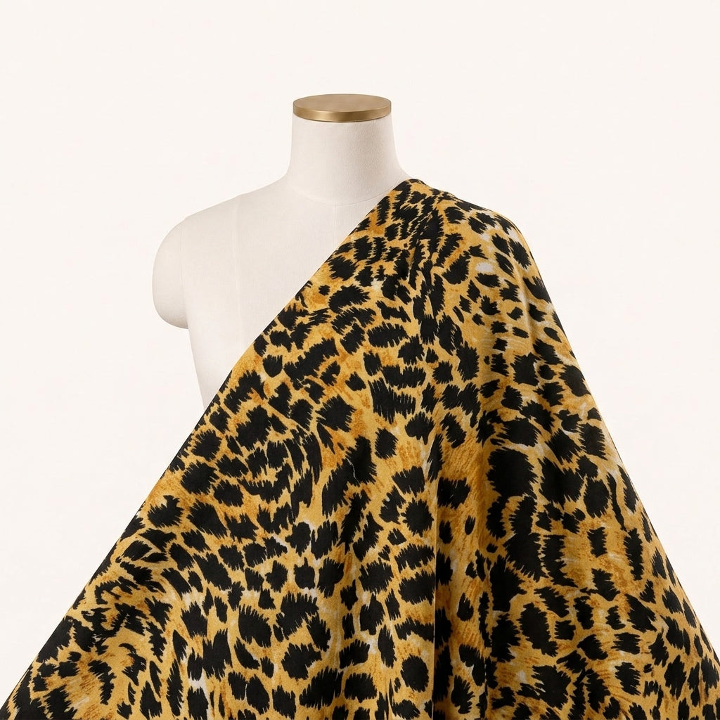 Yellow Animal Print Crepe Fabric Draped as a saree
