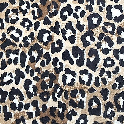 Brown Animal Print Crepe Fabric, laid flat