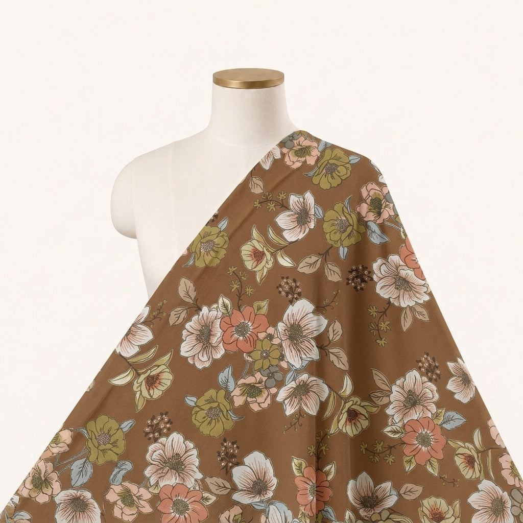 Brown Animal Print Crepe Fabric Draped as a saree