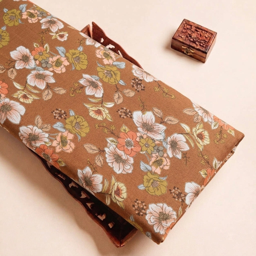 Folded Brown Animal Print Crepe Fabric Highlighting Texture