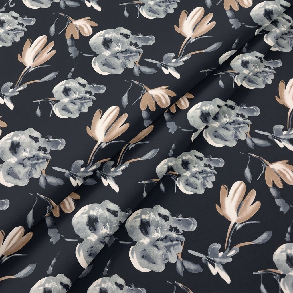Folded Black Floral Crepe Fabric