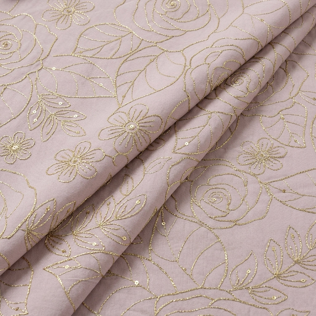 Folded Violet Embroidery Georgette Fabric