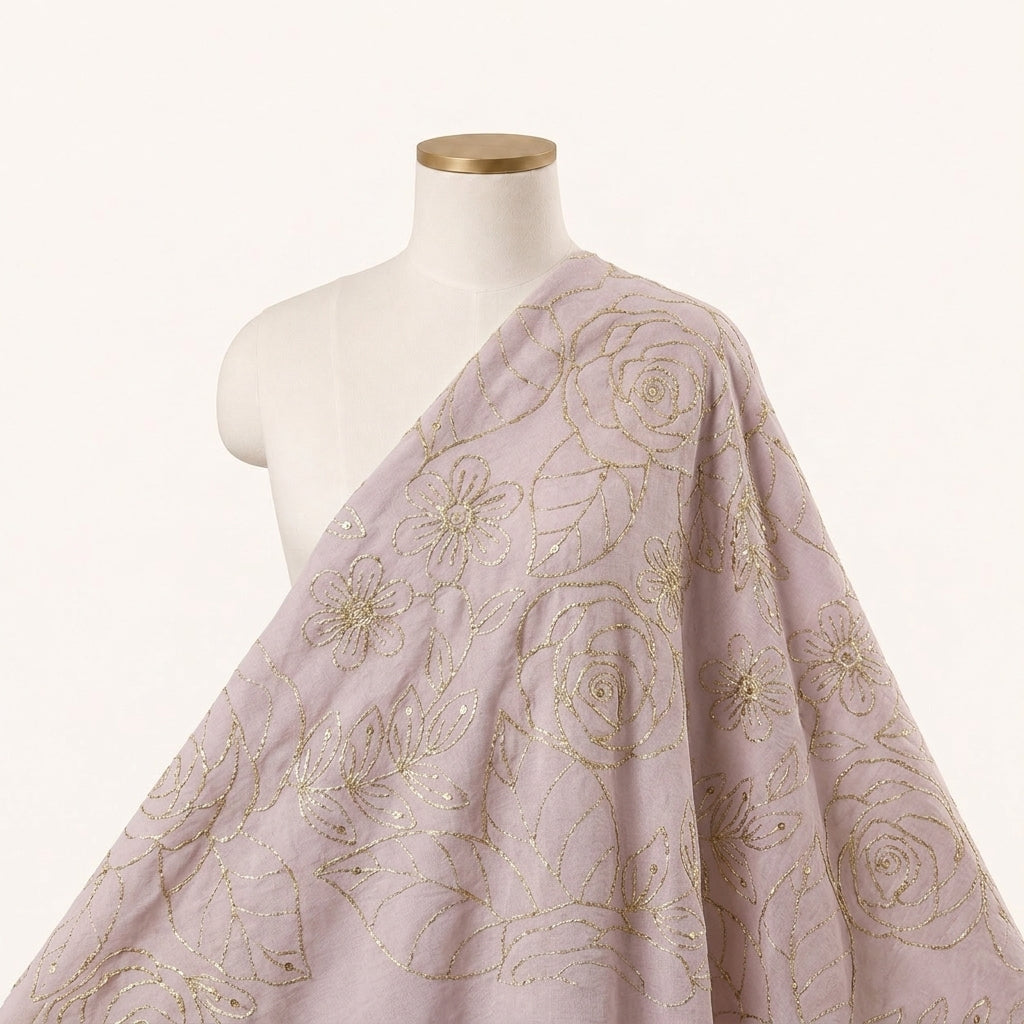 Violet Embroidery Georgette Fabric Draped as a saree