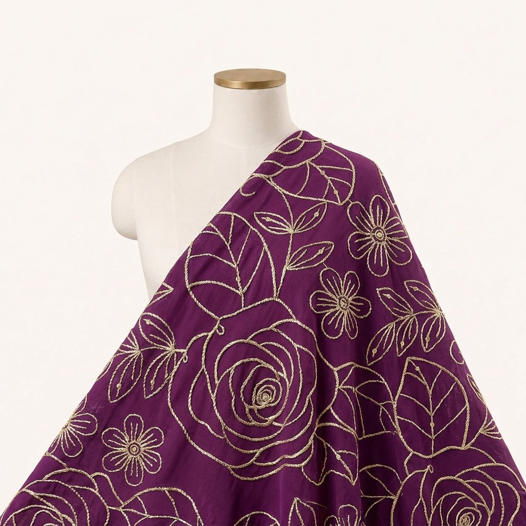 Purple Embroidery Georgette Fabric Draped as a saree