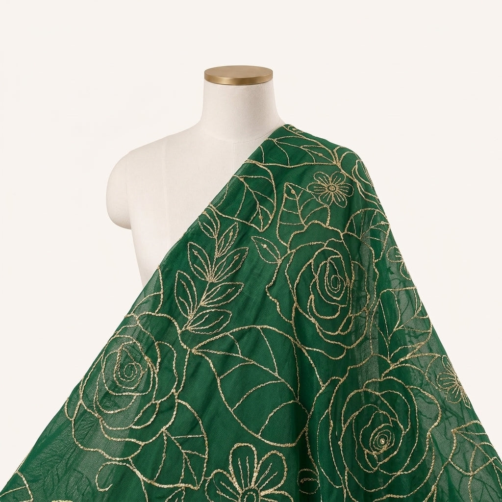 Green Embroidery Georgette Fabric Draped as a saree