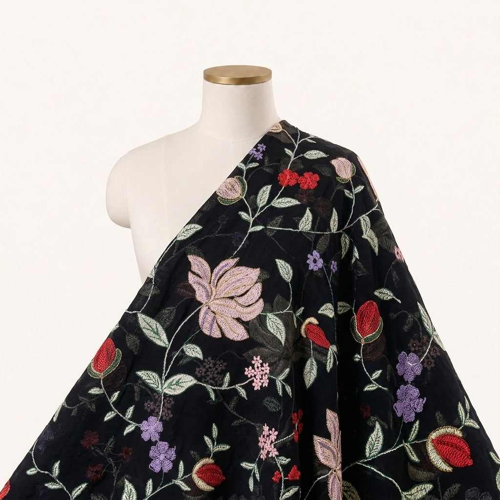 Black Embroidery Georgette Fabric Draped as a saree