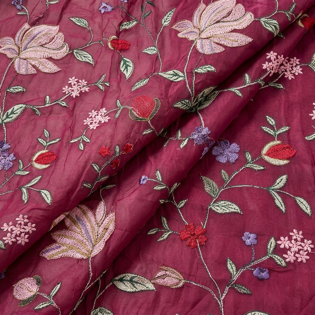 Folded Pink Embroidery Georgette Fabric