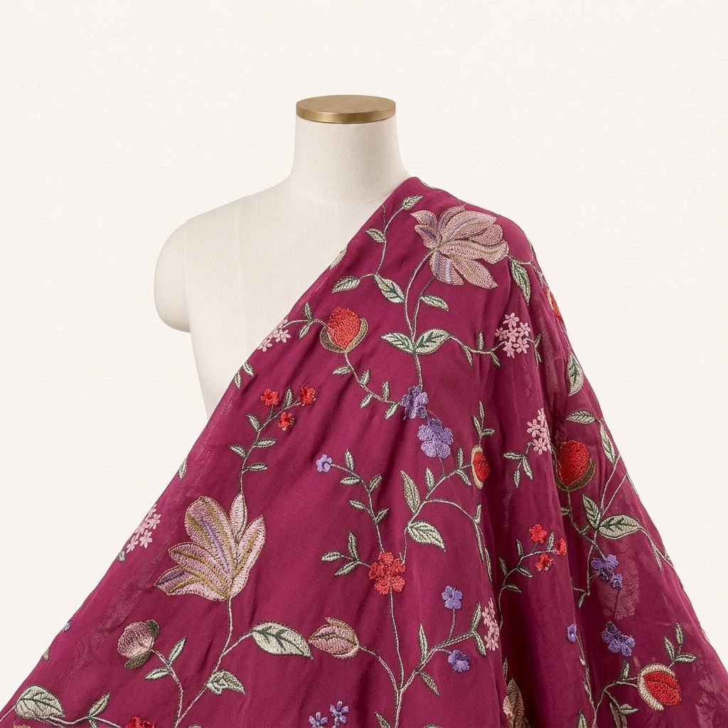Pink Embroidery Georgette Fabric Draped as a saree