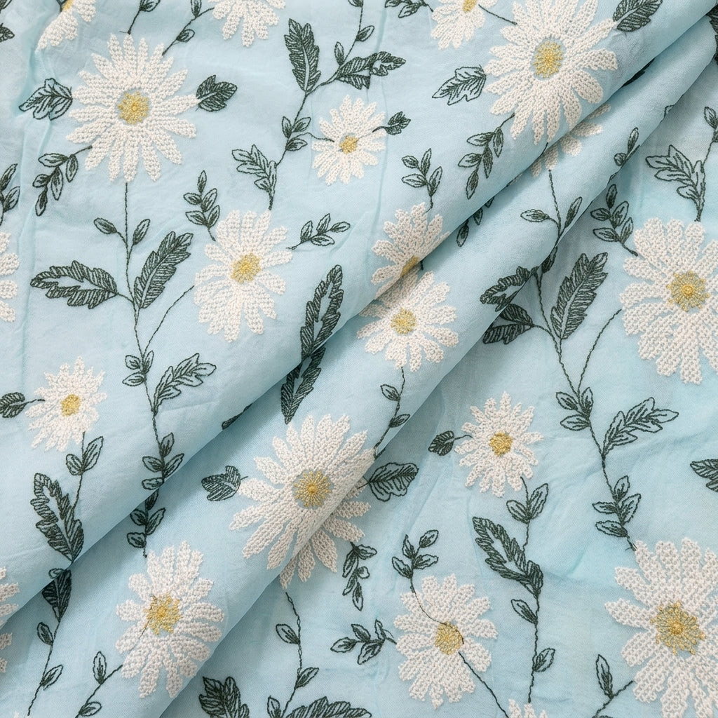 Folded Blue Embroidery Georgette Fabric