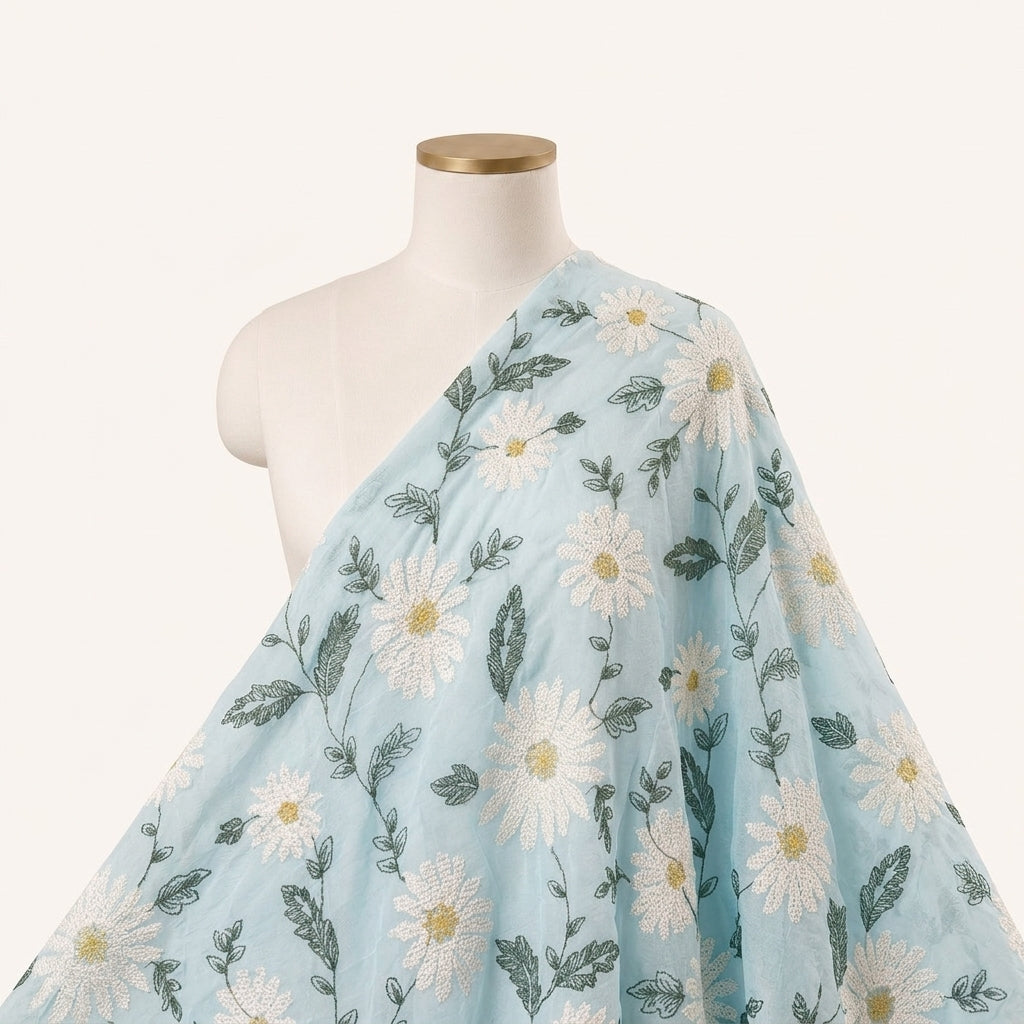 Blue Embroidery Georgette Fabric Draped as a saree