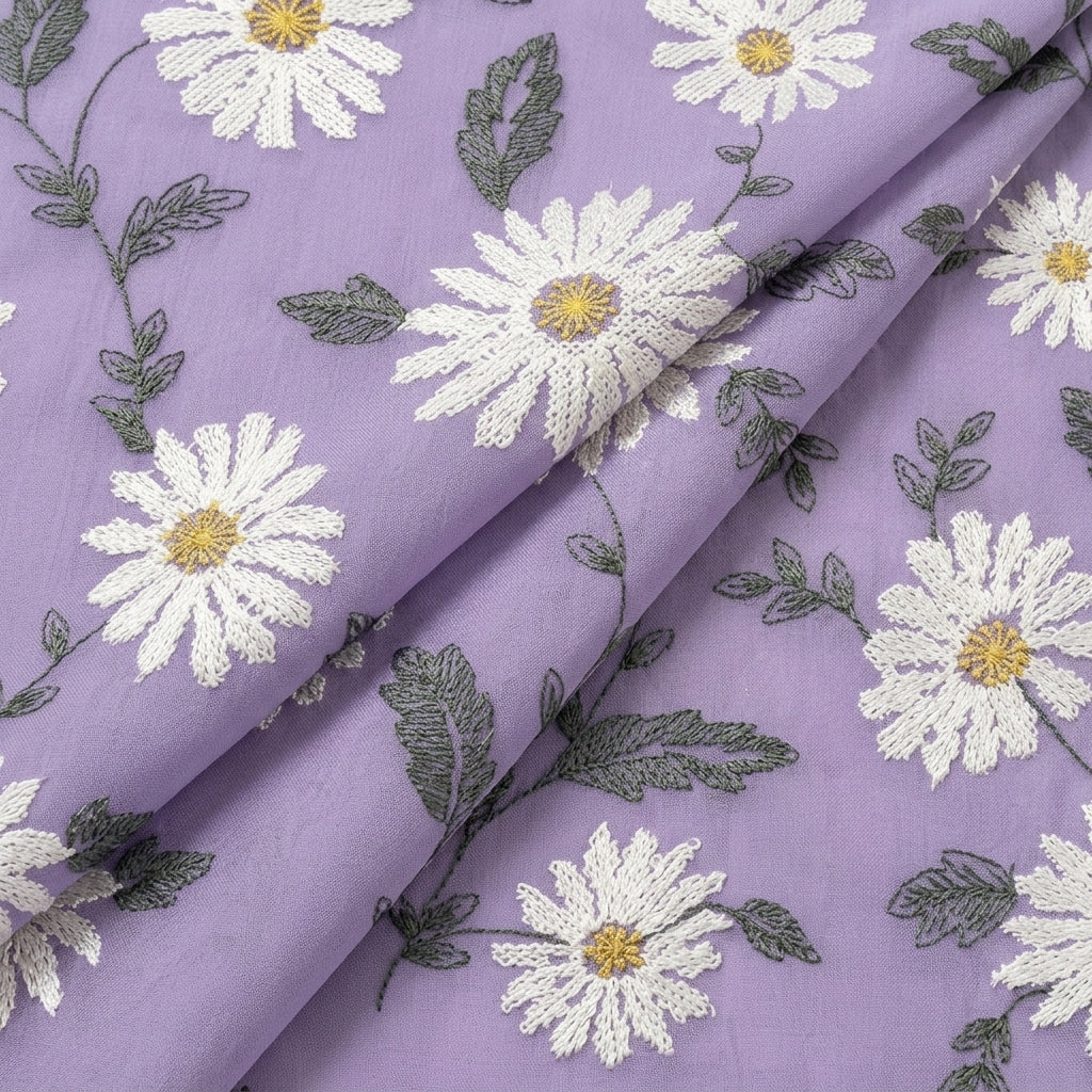 Folded Purple Embroidery Georgette Fabric