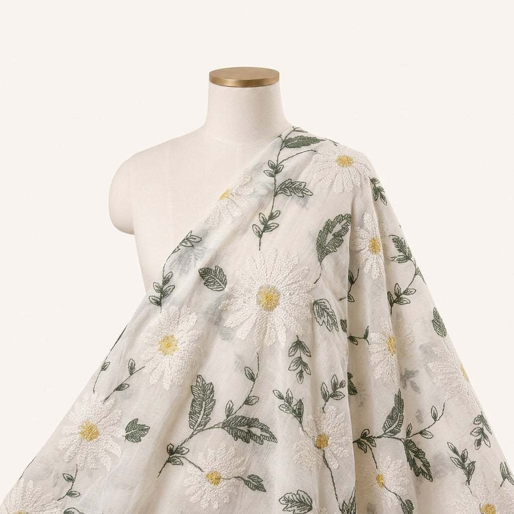 White Embroidery Georgette Fabric Draped as a saree