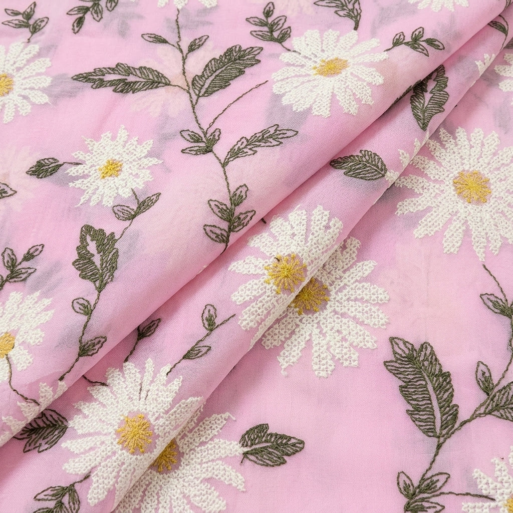 Folded Pink Embroidery Georgette Fabric
