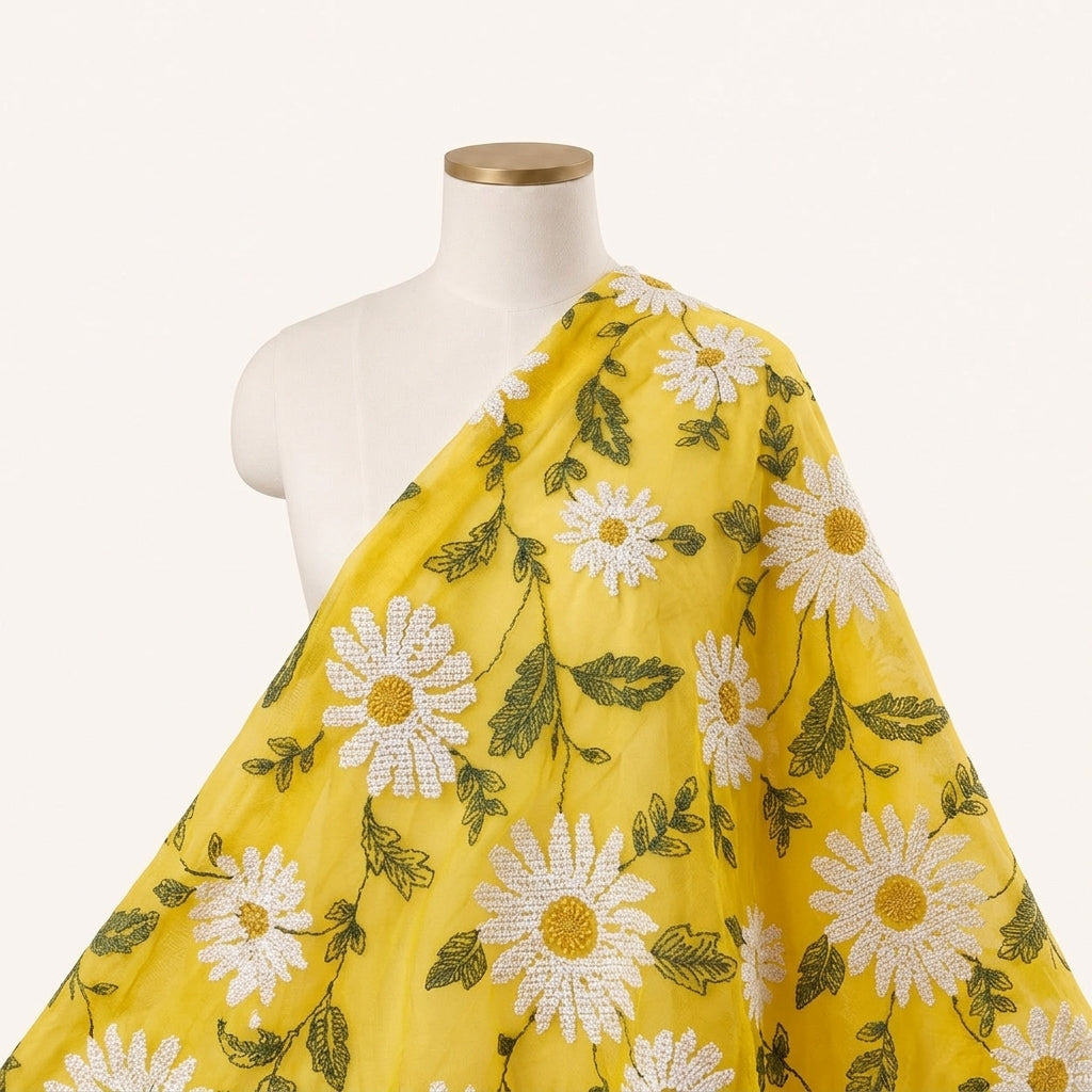 Yellow Embroidery Georgette Fabric Draped as a saree