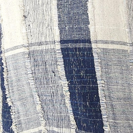 Blue Embroidery Jute Fabric, laid flat