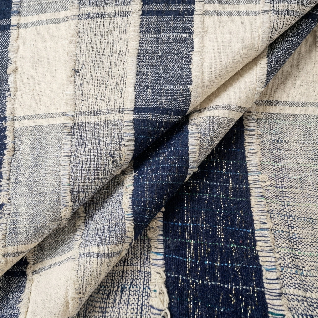 Folded Blue Embroidery Jute Fabric