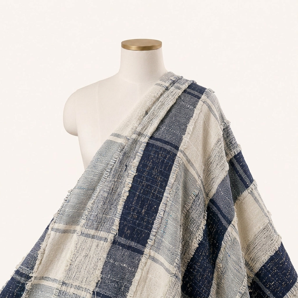 Blue Embroidery Jute Fabric Draped as a saree