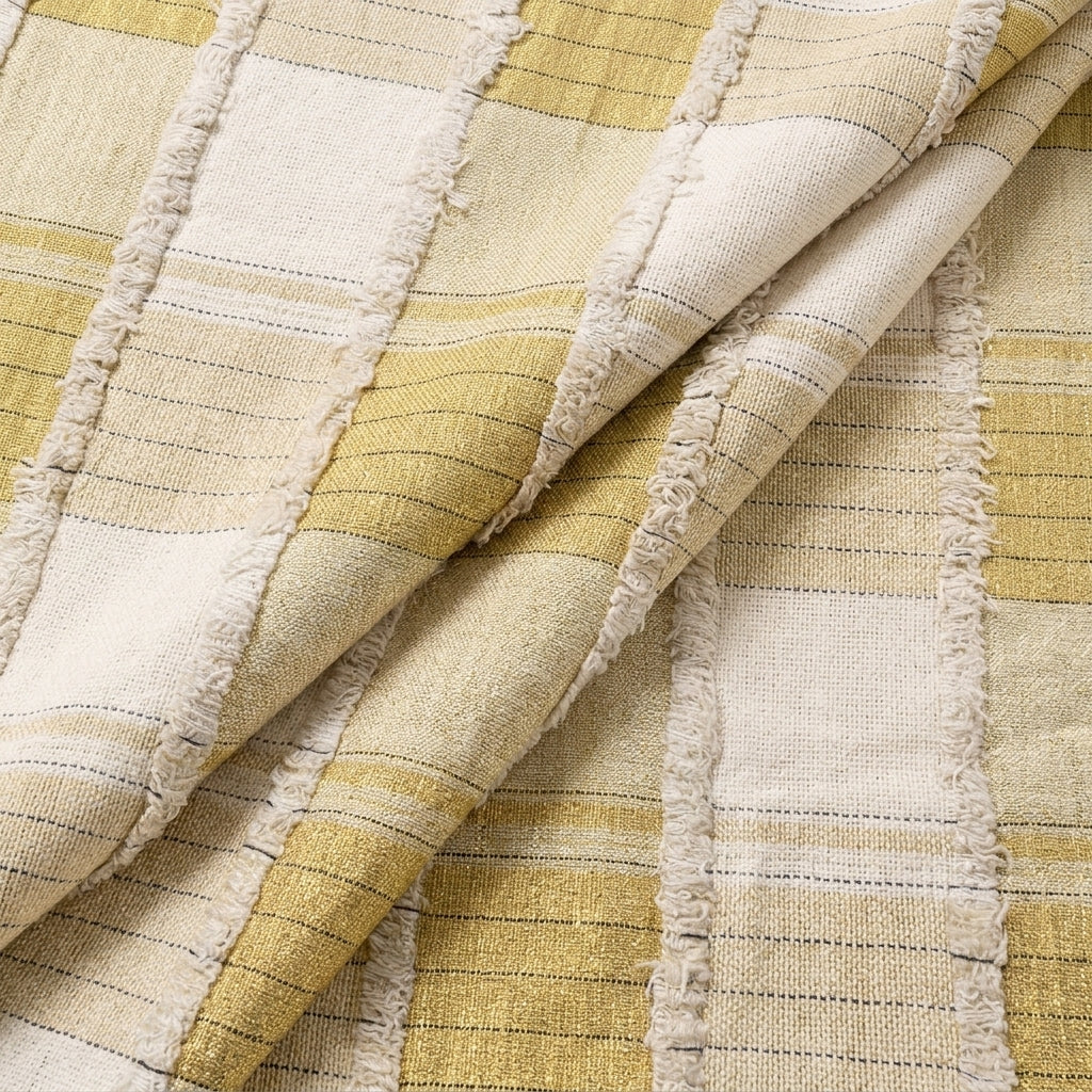 Yellow Embroidery Jute Fabric, folded