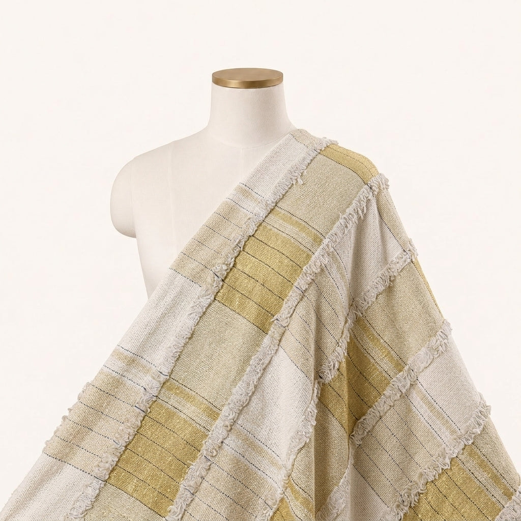 Yellow Embroidery Jute Fabric Draped as a saree