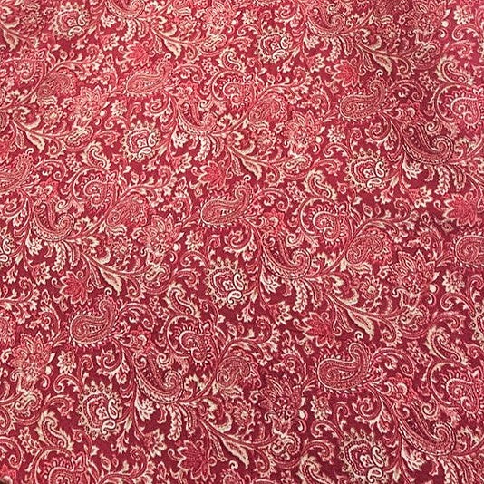 Maroon Paisley Crepe Fabric, laid flat