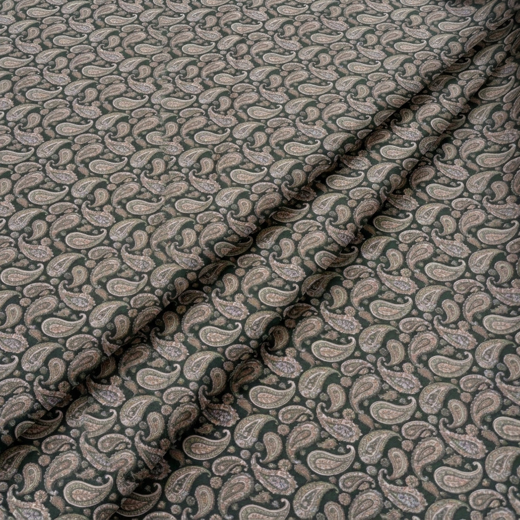 Folded Green Paisley Crepe Fabric