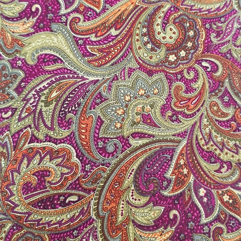 Pink Paisley Crepe Fabric, laid flat