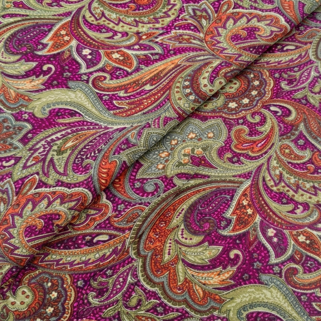 Folded Pink Paisley Crepe Fabric