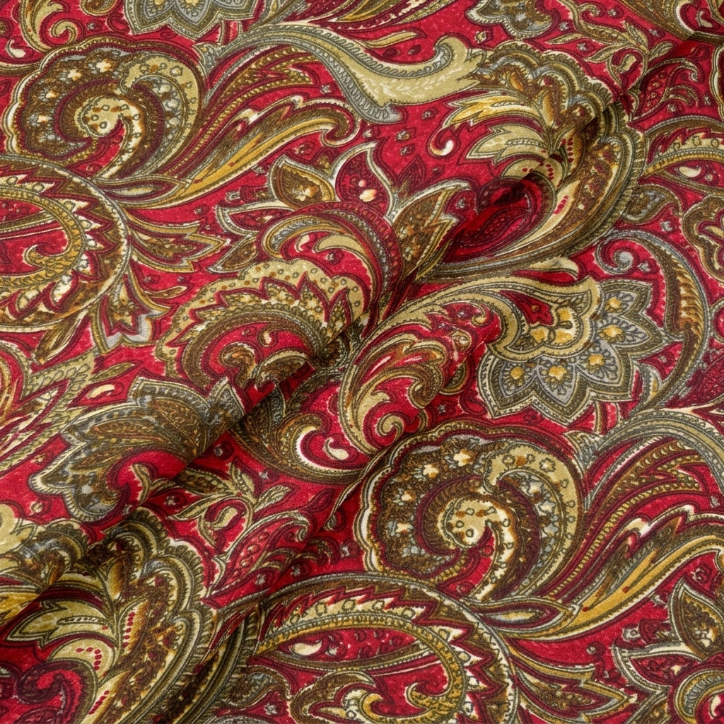 Folded Red Paisley Crepe Fabric