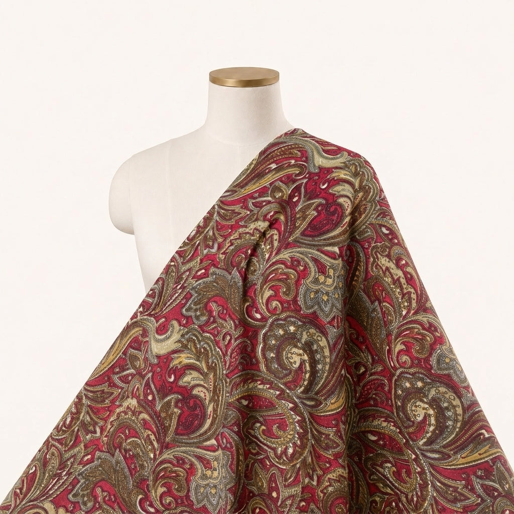 Red Paisley Crepe Fabric Draped as a saree