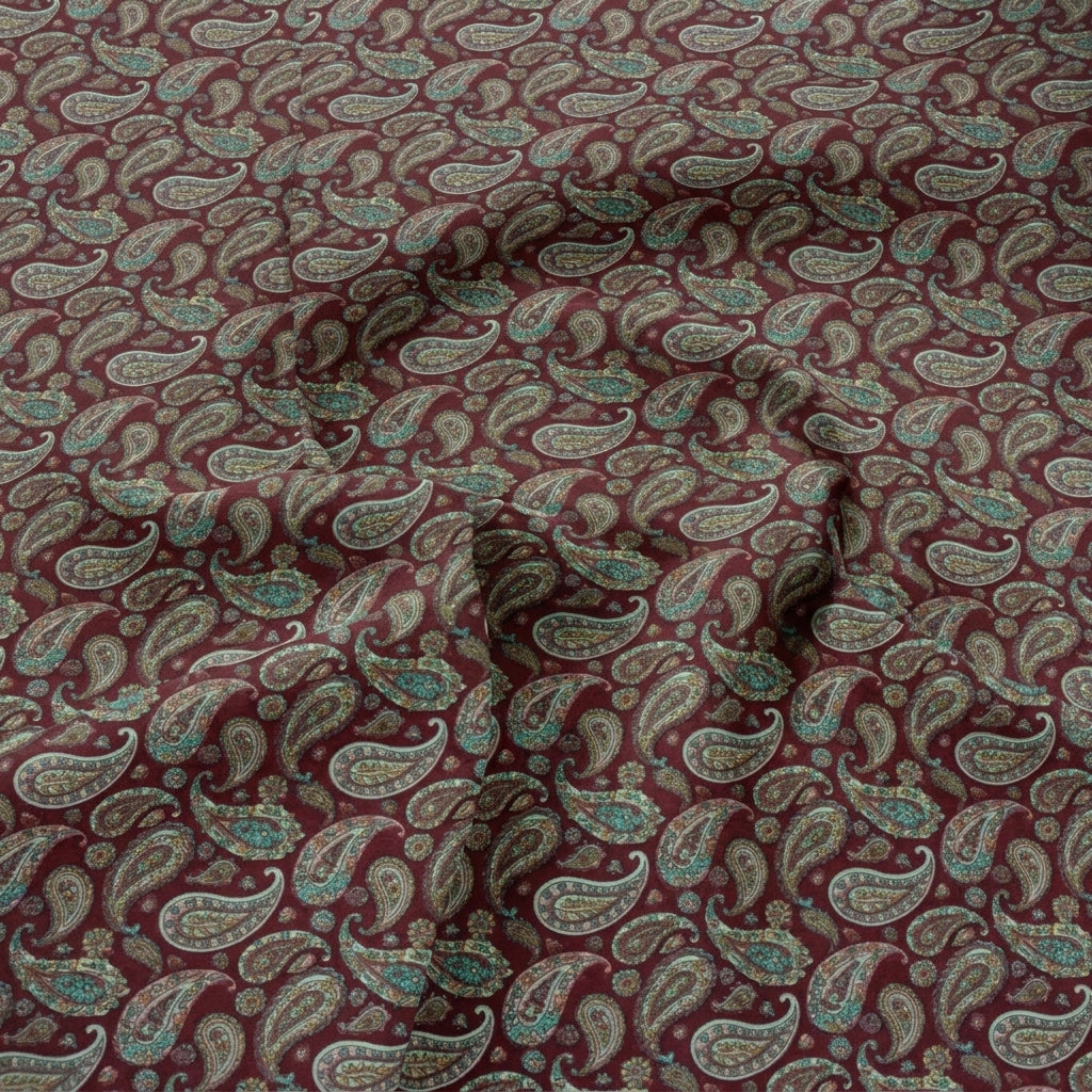 Swirled Pink Paisley Crepe Fabric Showing Drape