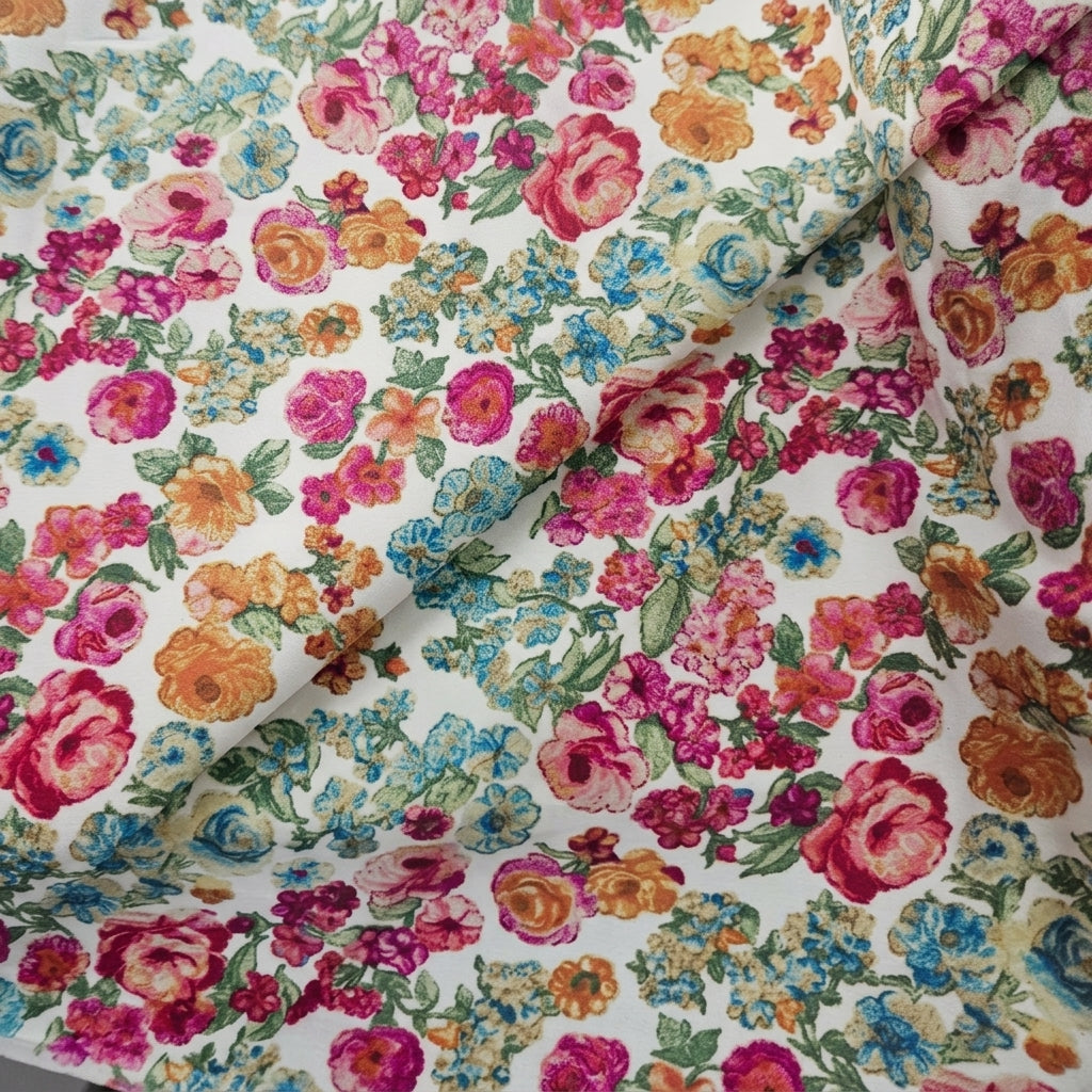 Folded Cream Floral Crepe Fabric