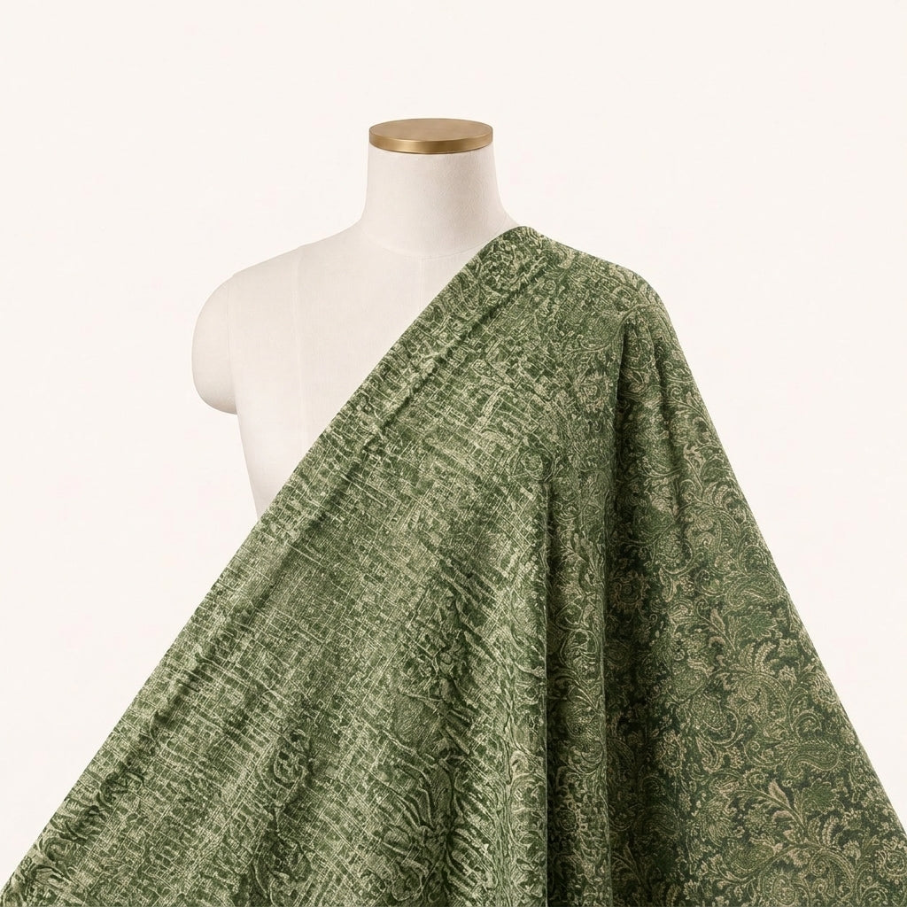 Green Paisley Crepe Fabric Draped as a saree