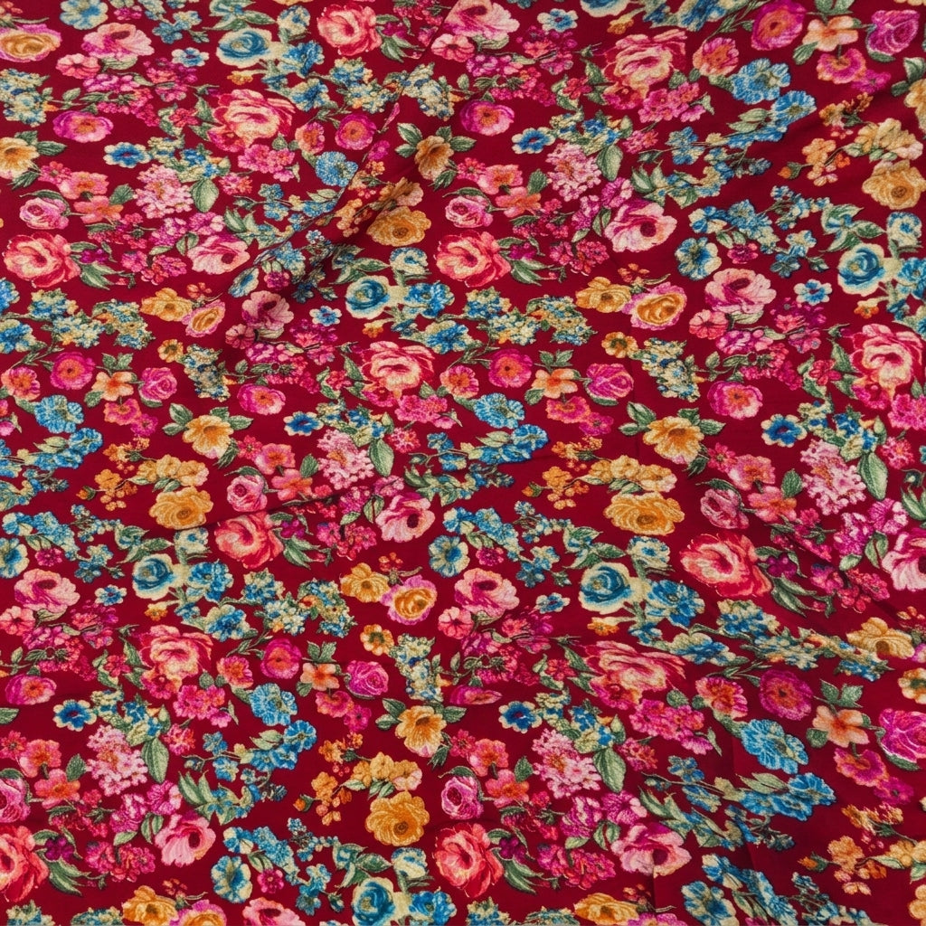 Swirled Pink Floral Crepe Fabric Showing Drape