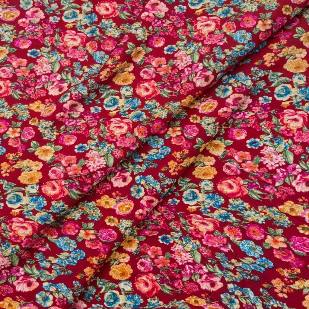 Folded Pink Floral Crepe Fabric