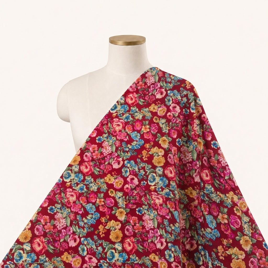 Pink Floral Crepe Fabric Draped as a saree