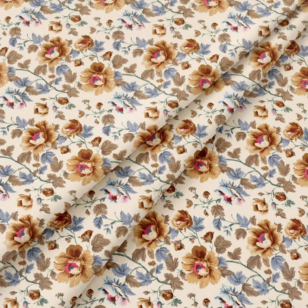 Folded Cream Floral Crepe Fabric