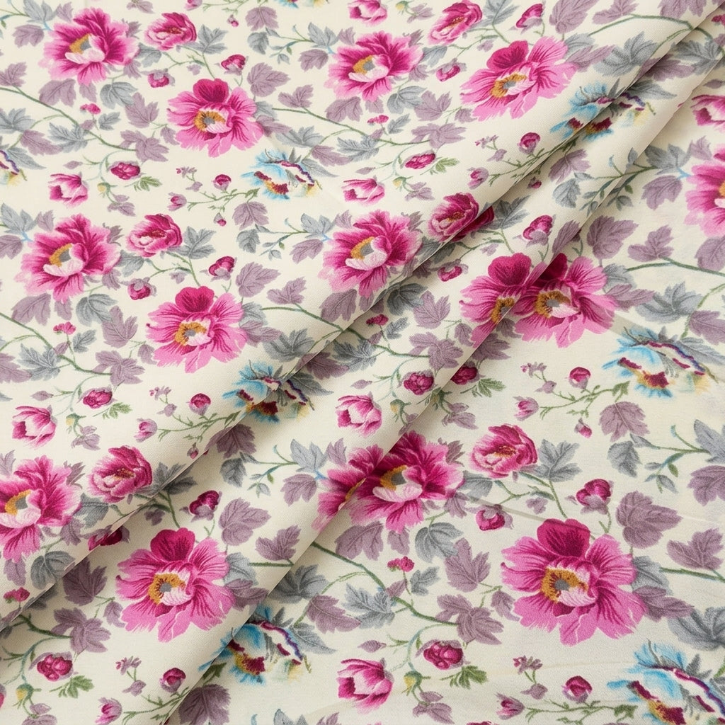 Folded Cream Floral Crepe Fabric